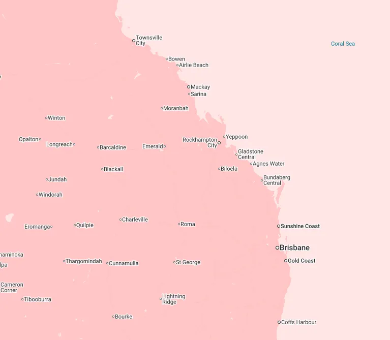 Map of Pulse Performance Gym locations across Queensland